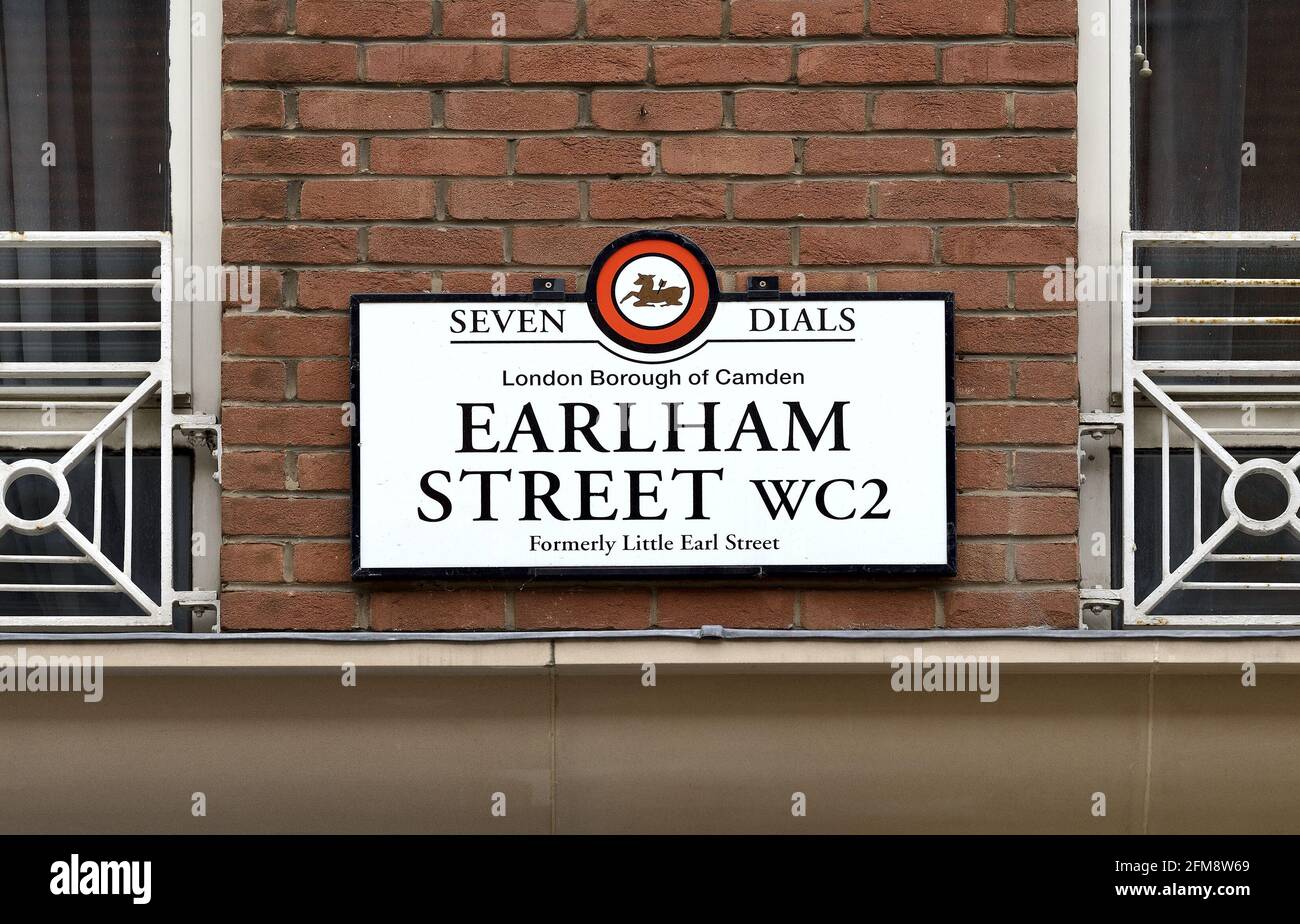 London, England, UK. Street sign: Earlham Street, Seven Dials, WC2 Stock Photo