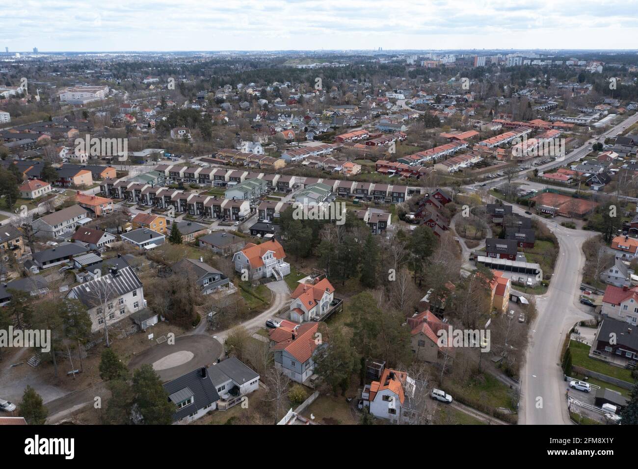 View of Vällingby with residential areas. Stock Photo