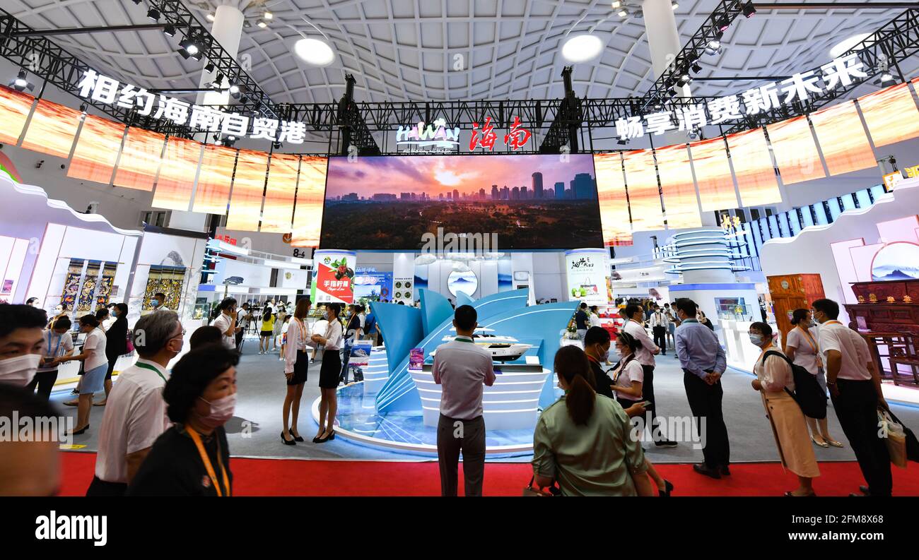 HAIKOU, May 7, 2021  People visit the Hainan Exhibition Area in the Provinces, Municipalities, Autonomous Regions of China Exhibition Hall during the first China International Consumer Products Expo in Haikou, capital of south China's Hainan Province, May 7, 2021. Slated for May 7-10, the first China International Consumer Products Expo has attracted 648 overseas companies and 1,365 brands from 69 countries and regions, as well as 857 enterprises and 1,263 brands from China. Covering 80,000 square meters, the expo will be the largest consumer goods expo in the Asia-Pa Credit: Xinhua/Alamy Liv Stock Photo