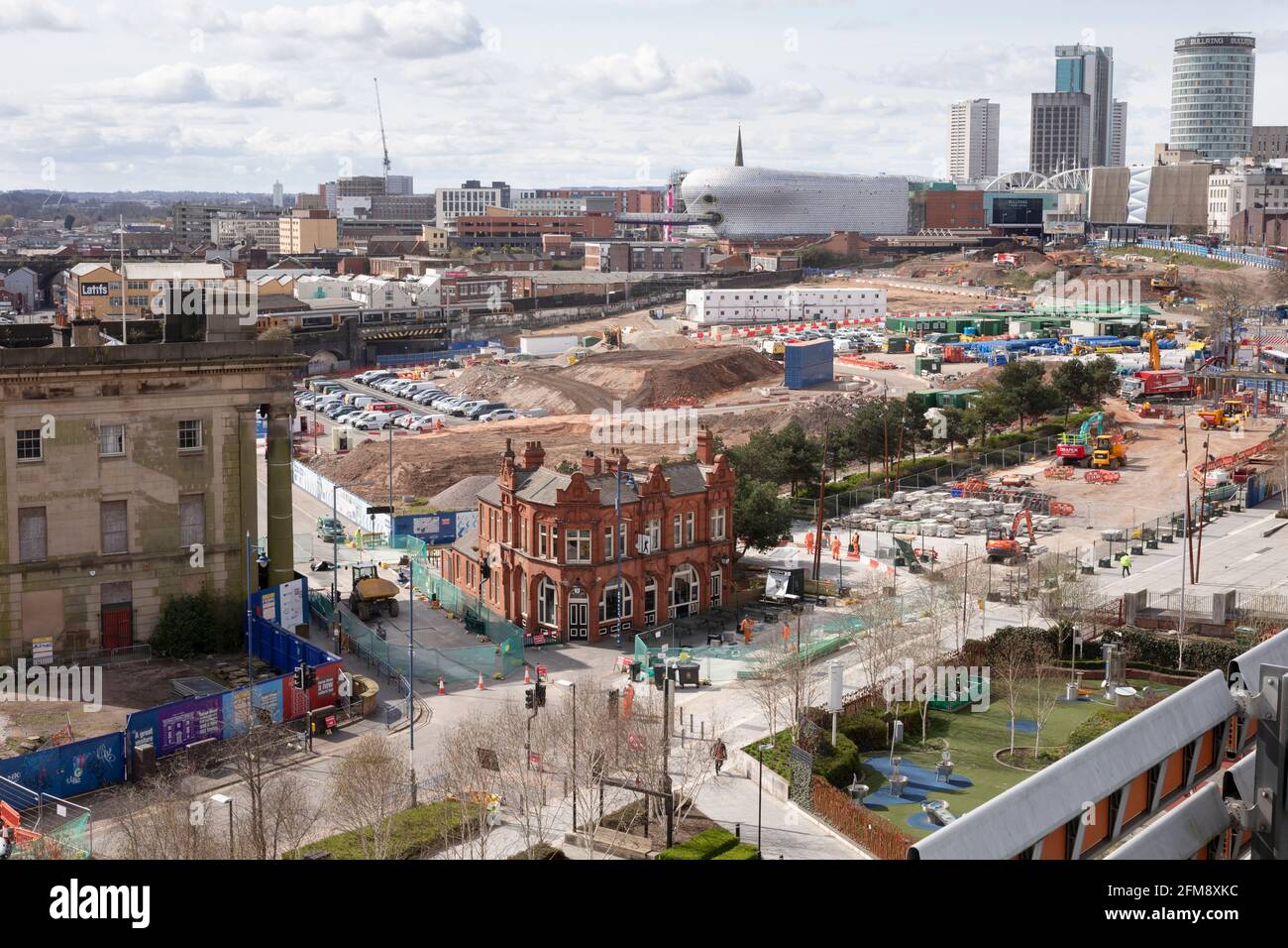 The HS2 construction site in Birmingham. Curzon Street station is the building on the left. Stock Photo