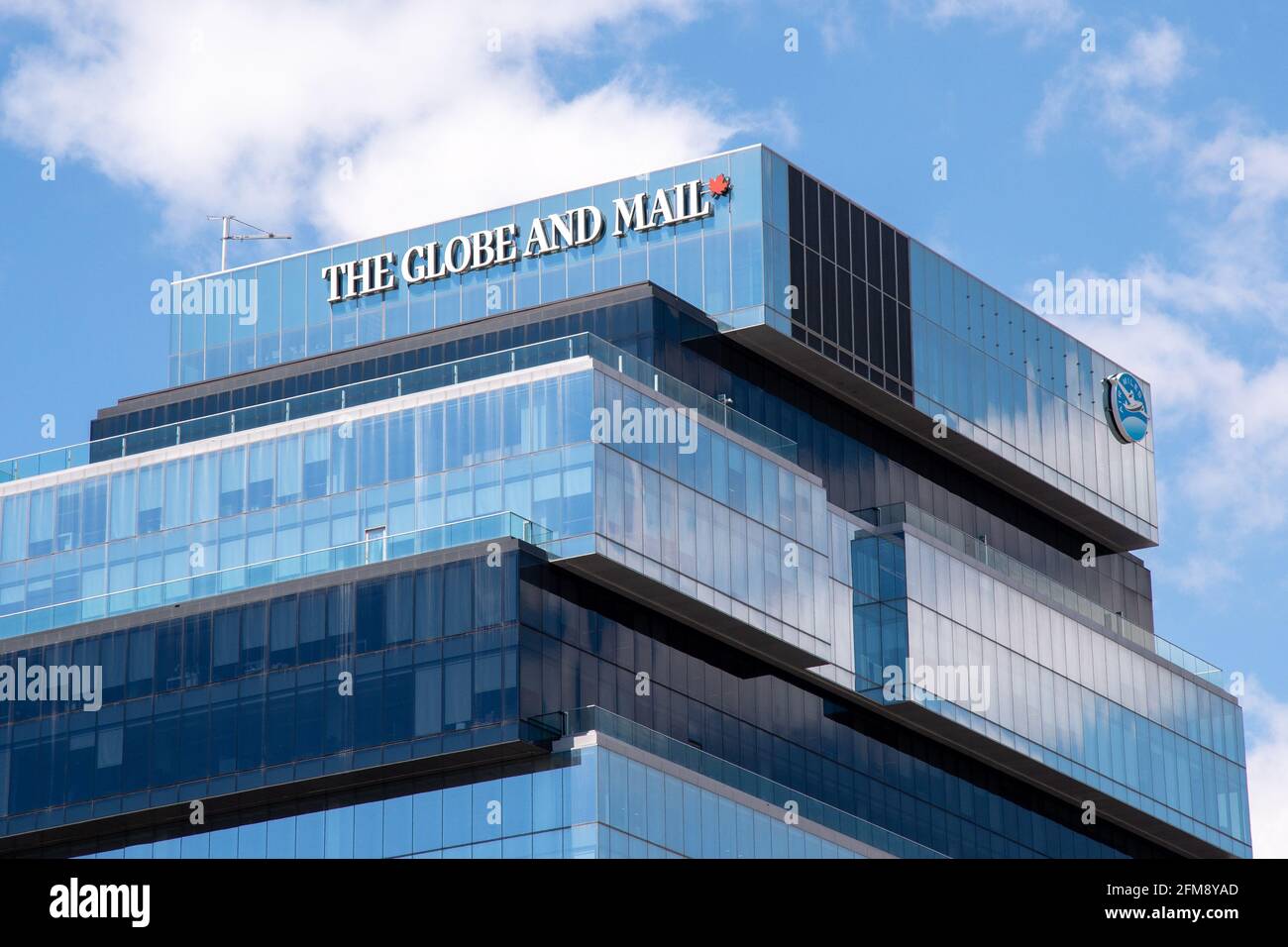 The Globe and Mail building in the Old Town district in Toronto, Canada. The Air Miles logo is seen on the opposite corner Stock Photo