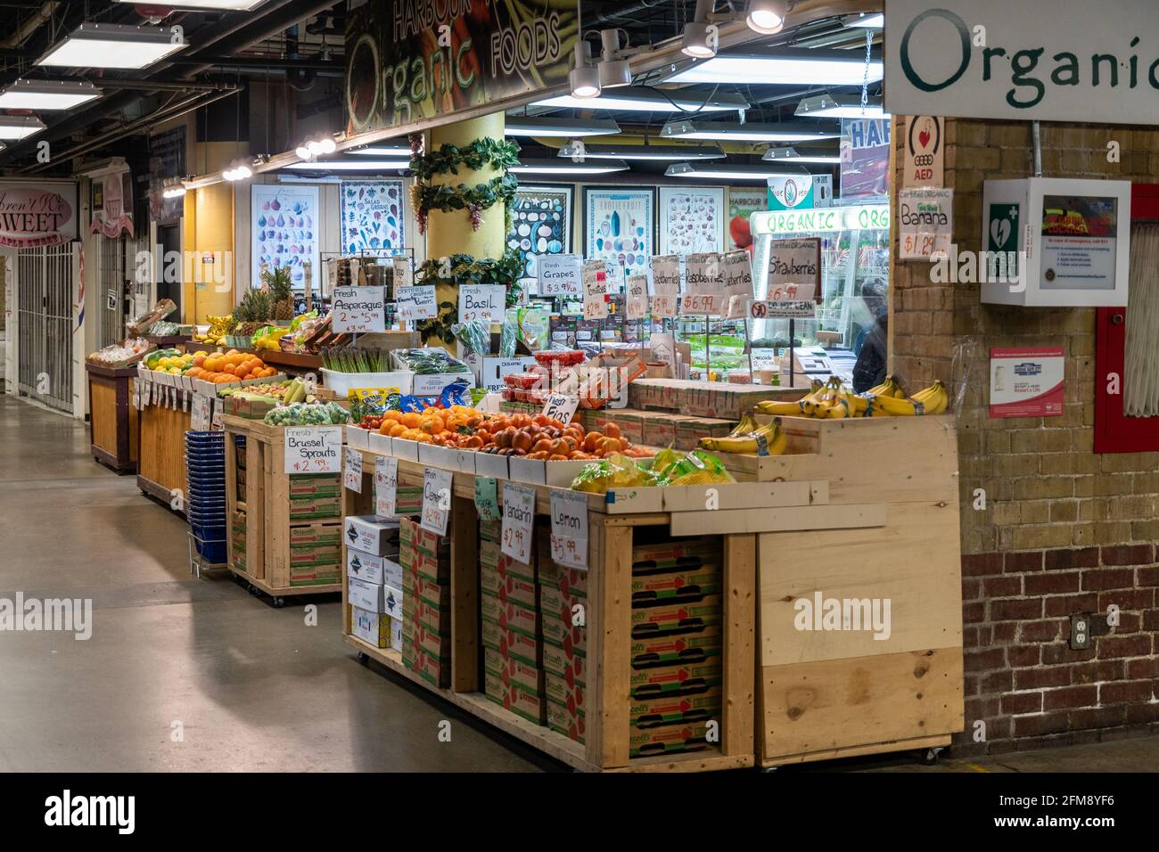 Saint Lawrence Market in Toronto, Canada. The famous place is considered one of the best food markets in the world. The image shows a fruits and veget Stock Photo