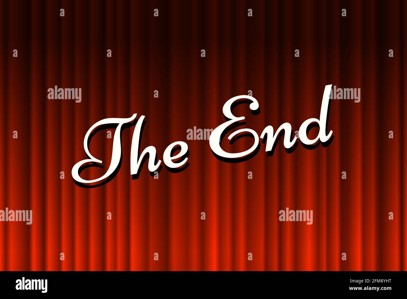 vector illustration of the end of the movie on red curtain Stock Vector