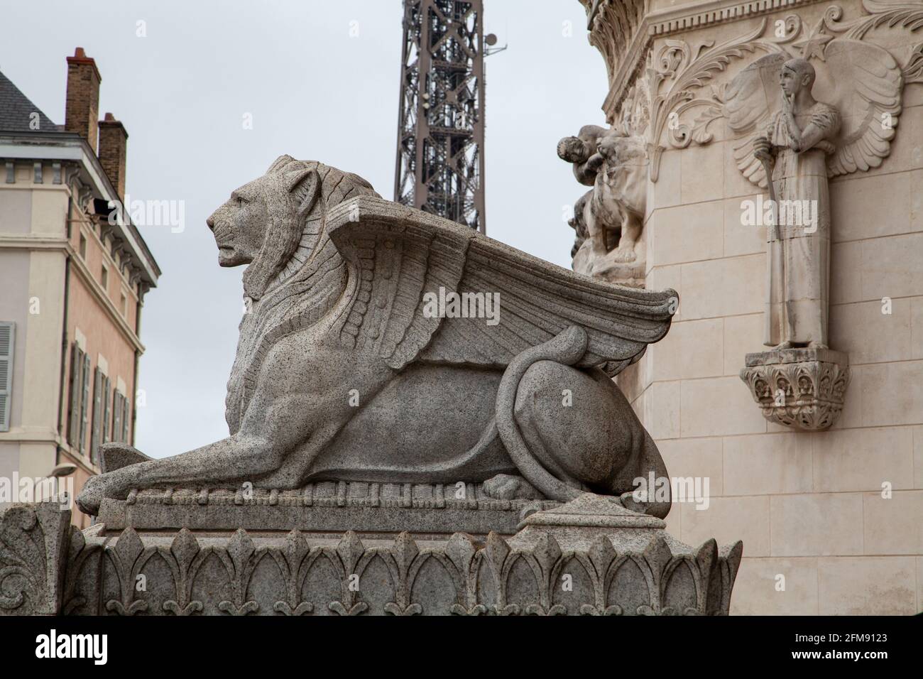 Statue of the Lion of Juda. Basilica of Notre-Dame de Fourvière, Lyon, France. Stock Photo