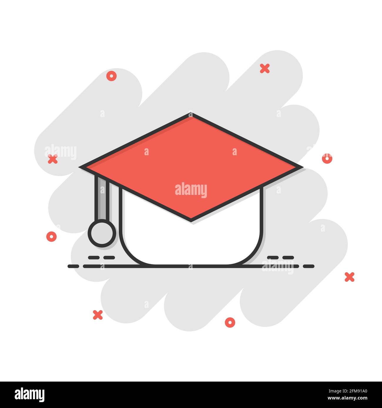 Graduation hat icon in comic style. Student cap cartoon vector ...