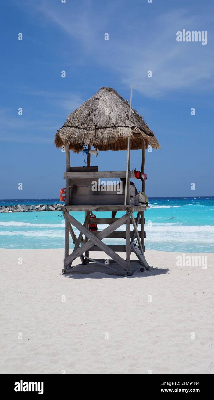 Lifeguard tower on the beach in Mexico Stock Photo