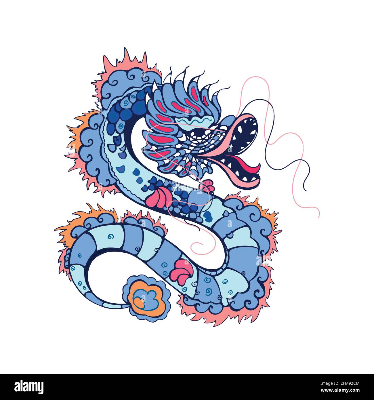Hand drawn colored sketch style abstract dragon isolated on white ...