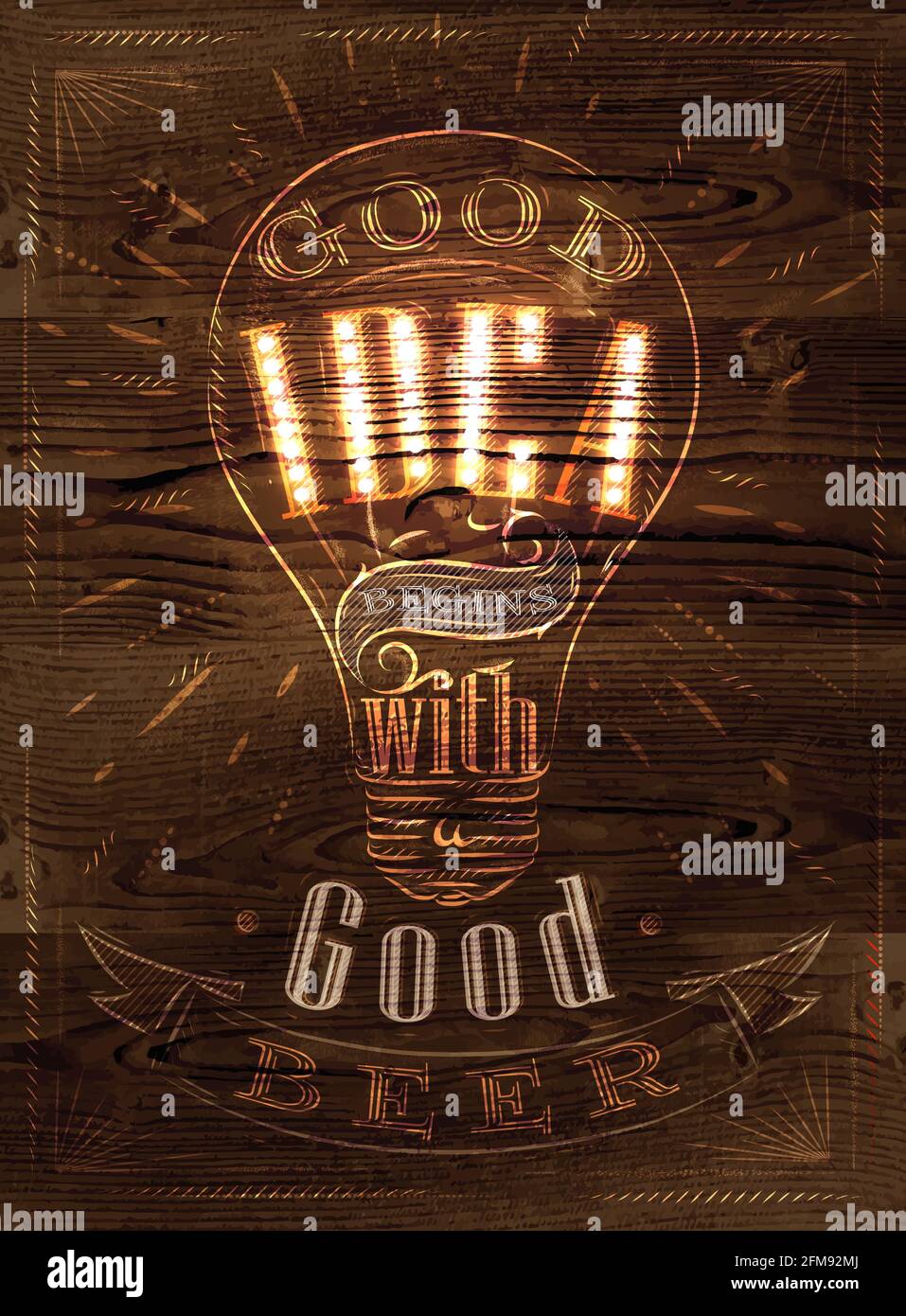 Poster good idea begins with a good beer in stylized retro wooden signboard Stock Vector