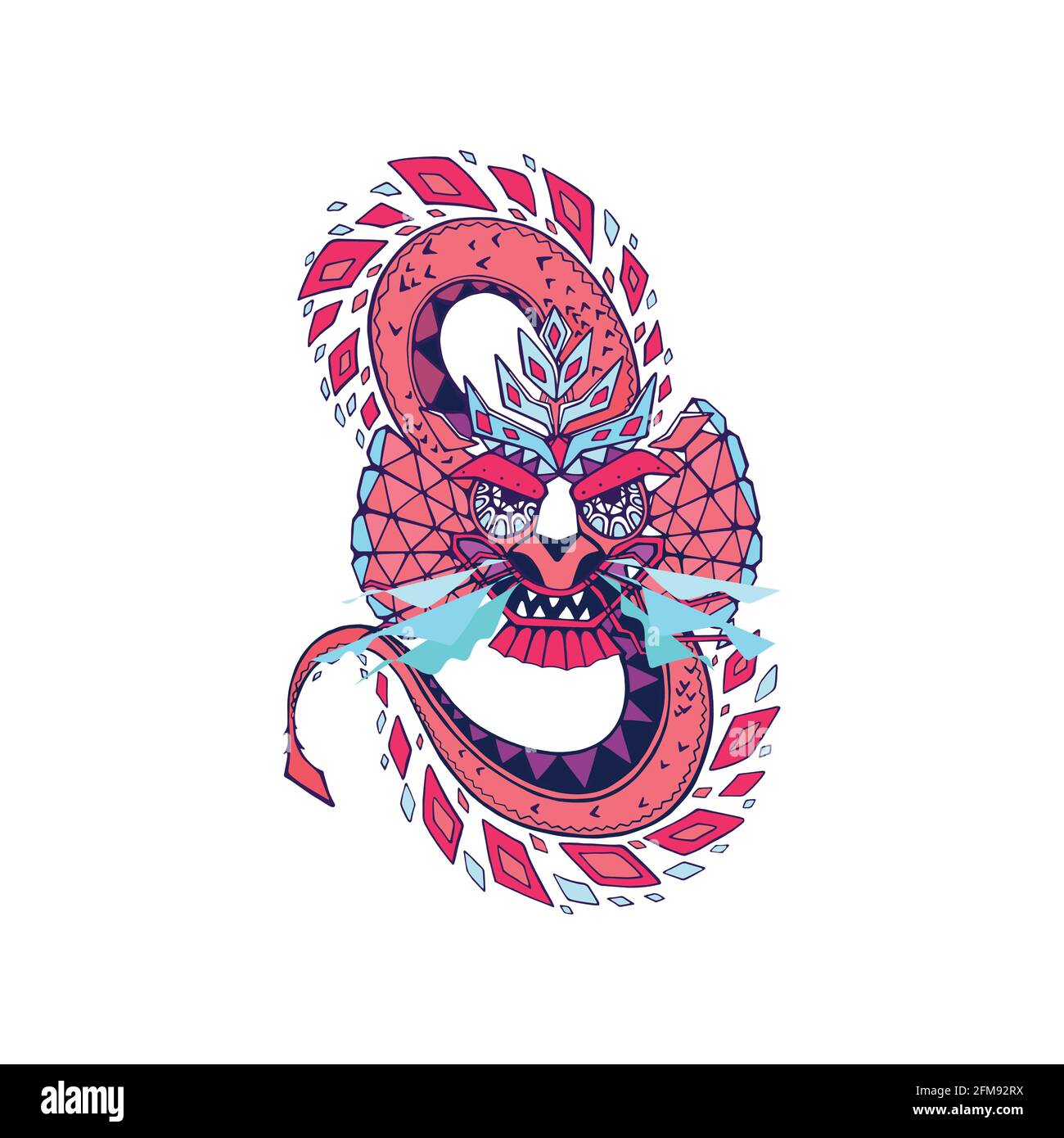 Hand drawn colored sketch style abstract dragon isolated on white ...