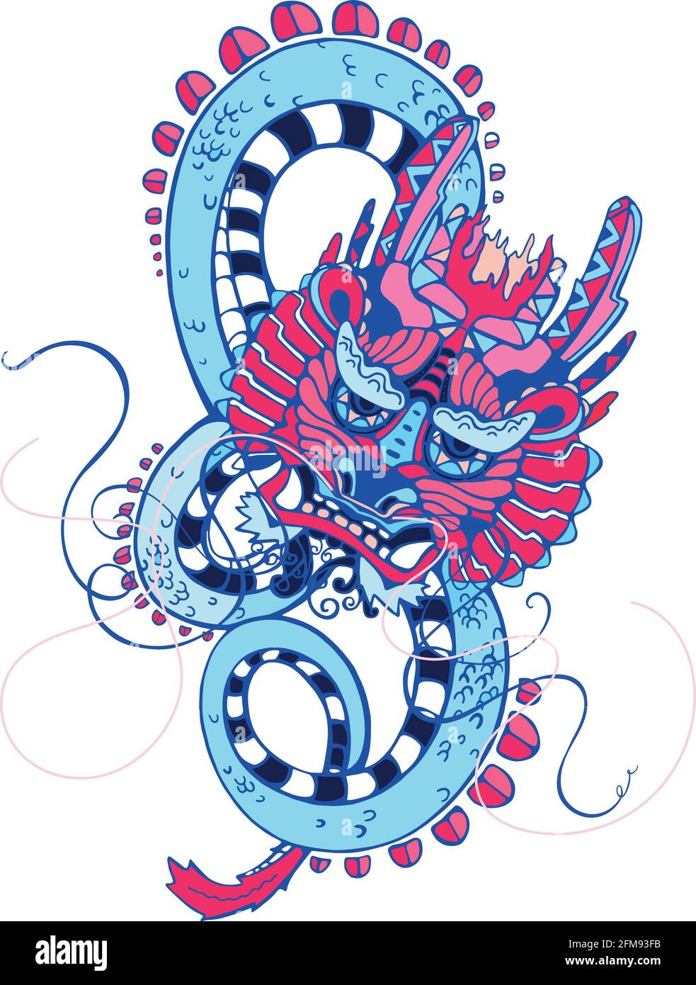 Hand drawn colored sketch style abstract dragon isolated on white ...