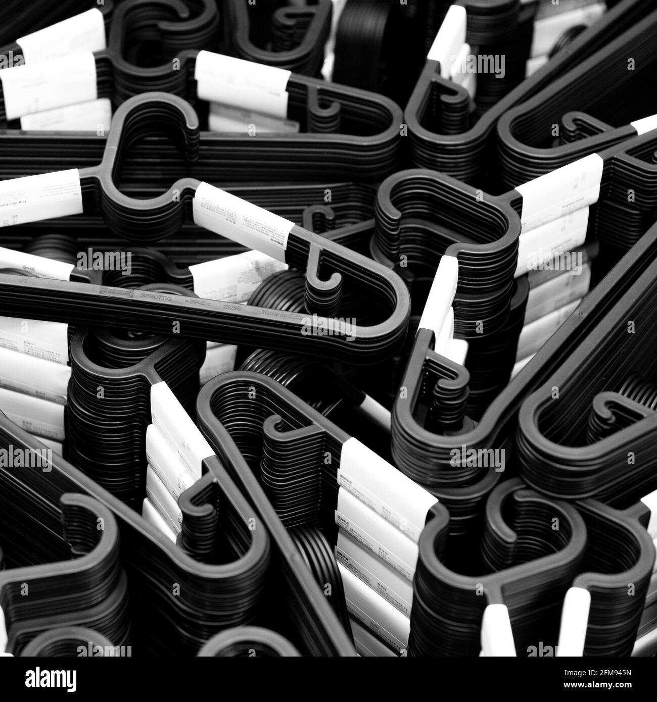 Stacking of plastic hangers background Stock Photo