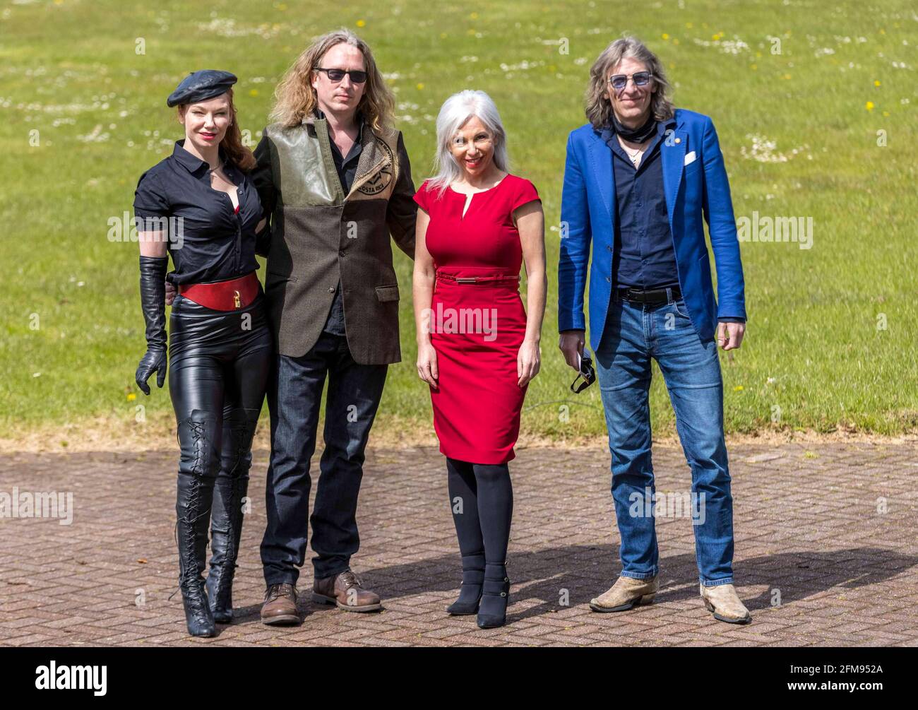 Edinburgh, United Kingdom. 07 May, 2021 Pictured L to R: Miss B, Bonnie Prince Bob, Miss A and Mr M. The count for the 2021 Scottish Parliament Election Lothian Region, taking place at the Royal Highland Centre in Edinburgh. Credit: Rich Dyson/Alamy Live News Stock Photo