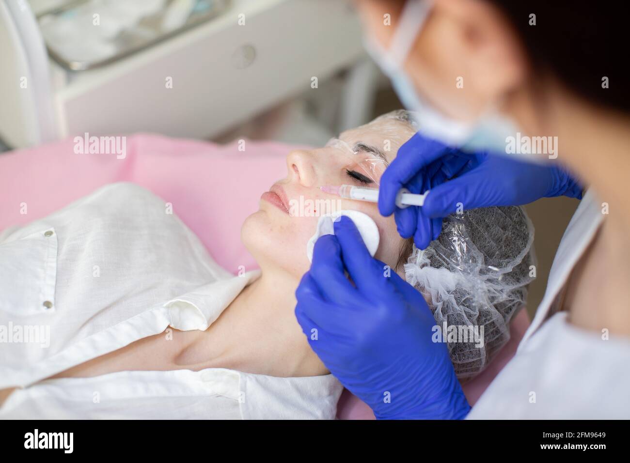 Skin beauty injections for smoothing of mimic wrinkles around the eyes