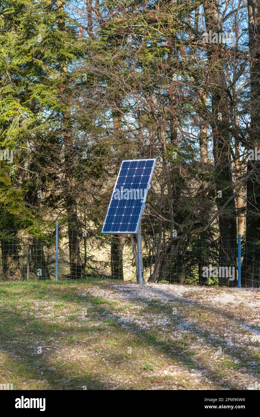 Single Solar Cell On A Metal Post Stock Photo