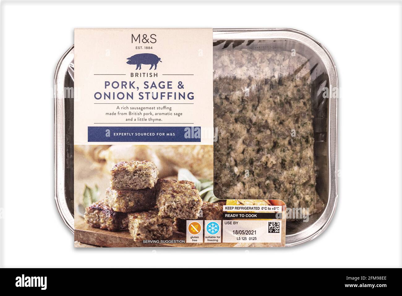 Marks And Spencer Food Pork Sage And Onion Stuffing On A White Background Stock Photo Alamy