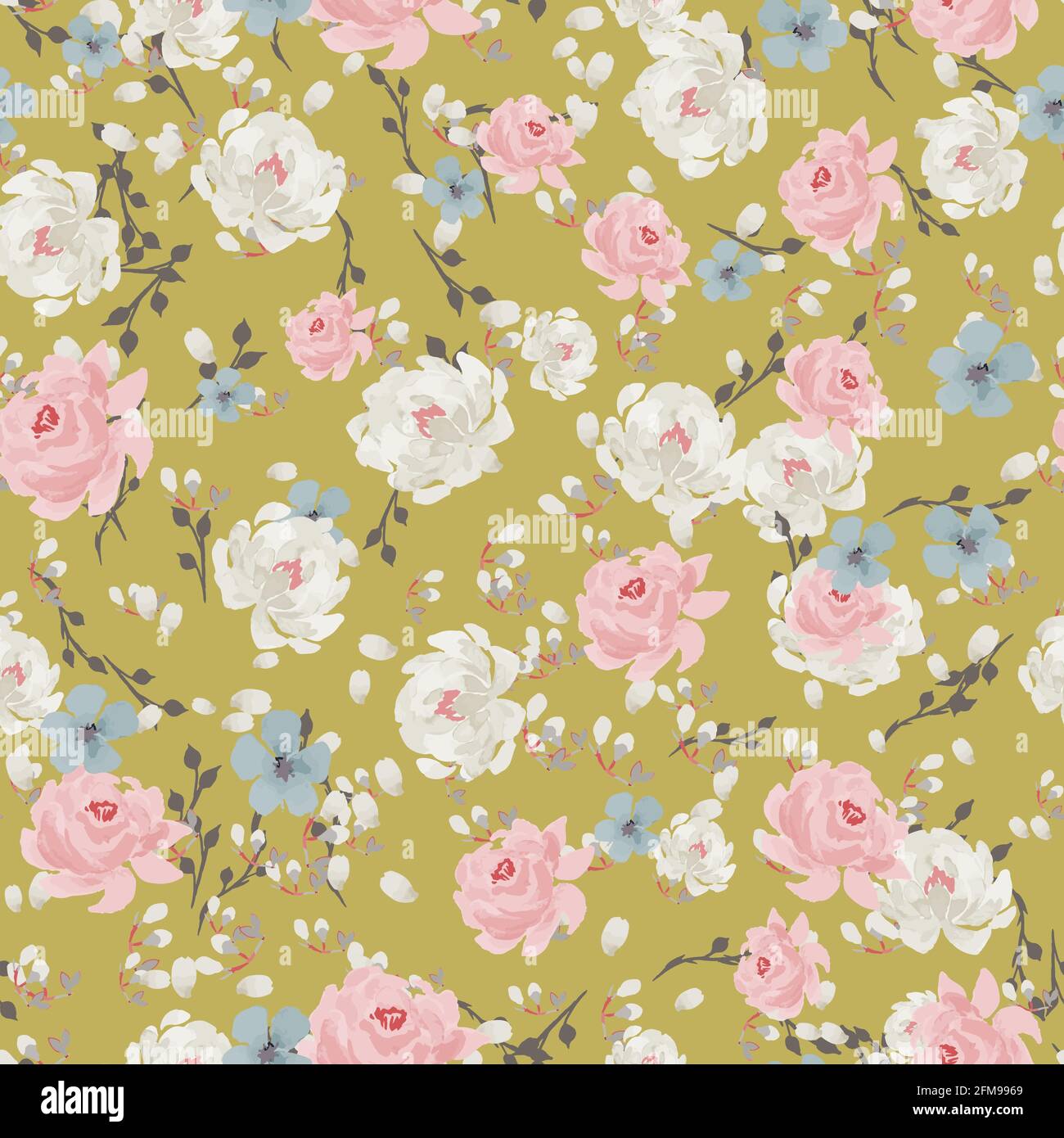 Beautiful, delicate seamless pattern with peonies in a watercolor style ...