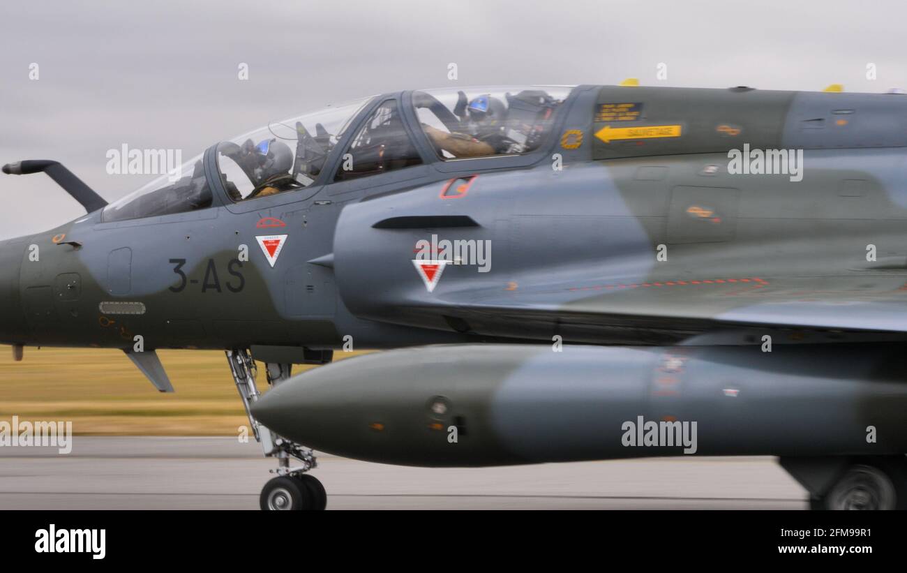 Evreux Airport France JULY, 14, 2019 Dassault Mirage 2000D, conventional attack variant of Mirage 2000, of French Air Force closeup Stock Photo