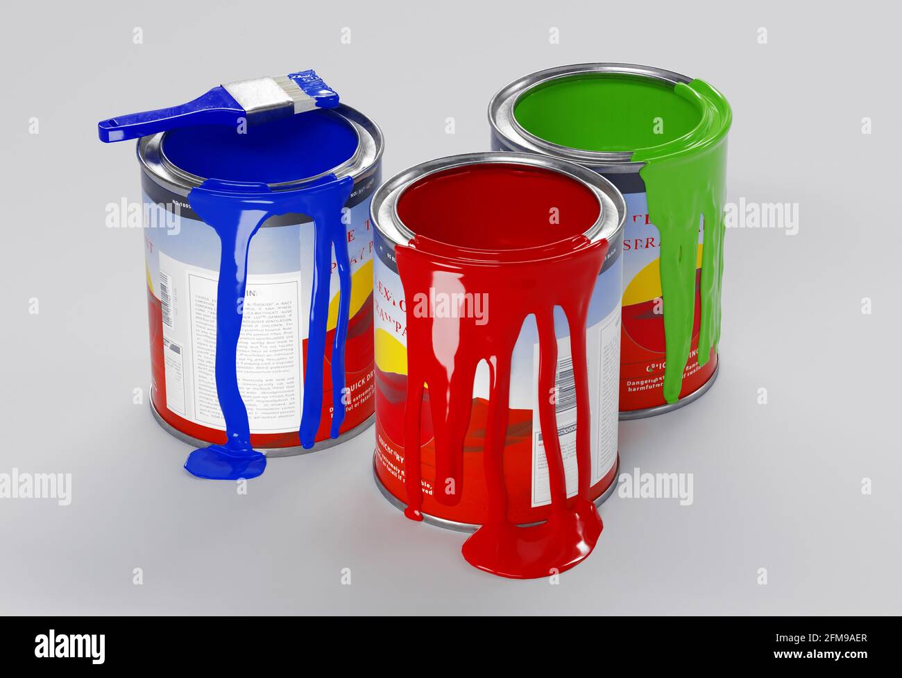 Multicolored Paint Cans on White. 3d rendering Stock Photo