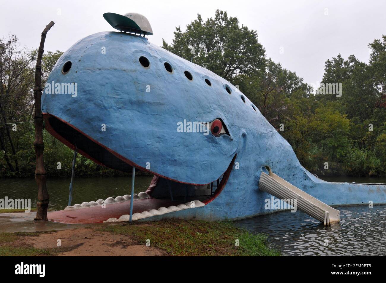 Created in the 1970s, the Blue Whale of Catoosa is a popular roadside attraction and landmark along Route 66 in Oklahoma. Stock Photo