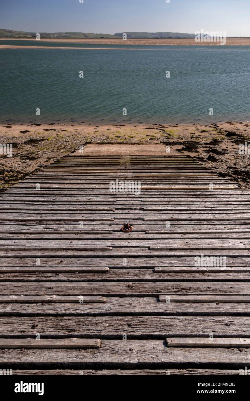 Wooden slipway at Aberdyfi on the welsh coast Stock Photo