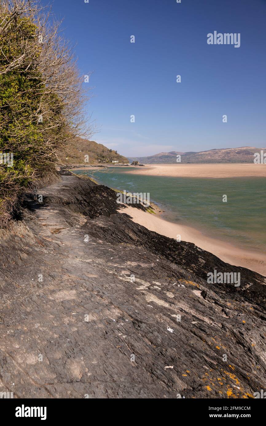 Seaside path at Aberdyfi on the welsh coast Stock Photo