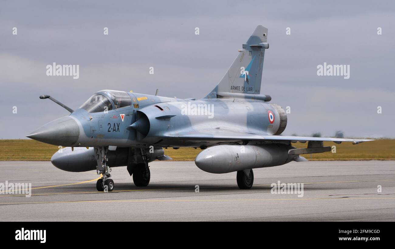 Evreux Airport France JULY, 14, 2019 Military airplane used for air combat in a cloudy day. Dassault Mirage 2000-5F of French Air Force Stock Photo