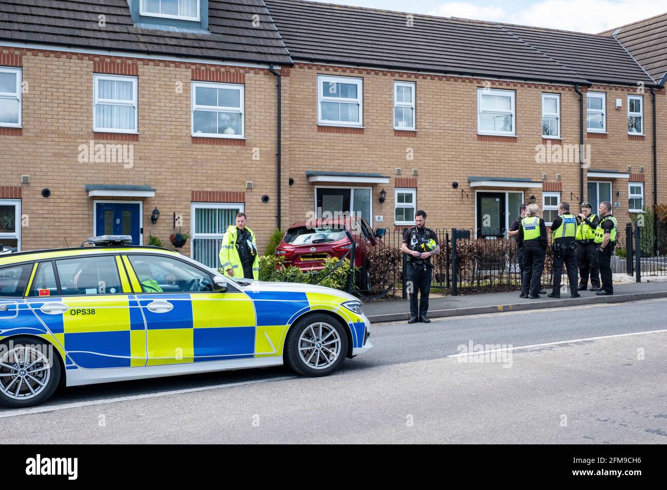 Car crash in front garden of house, Brownhills, UK Stock Photo Alamy