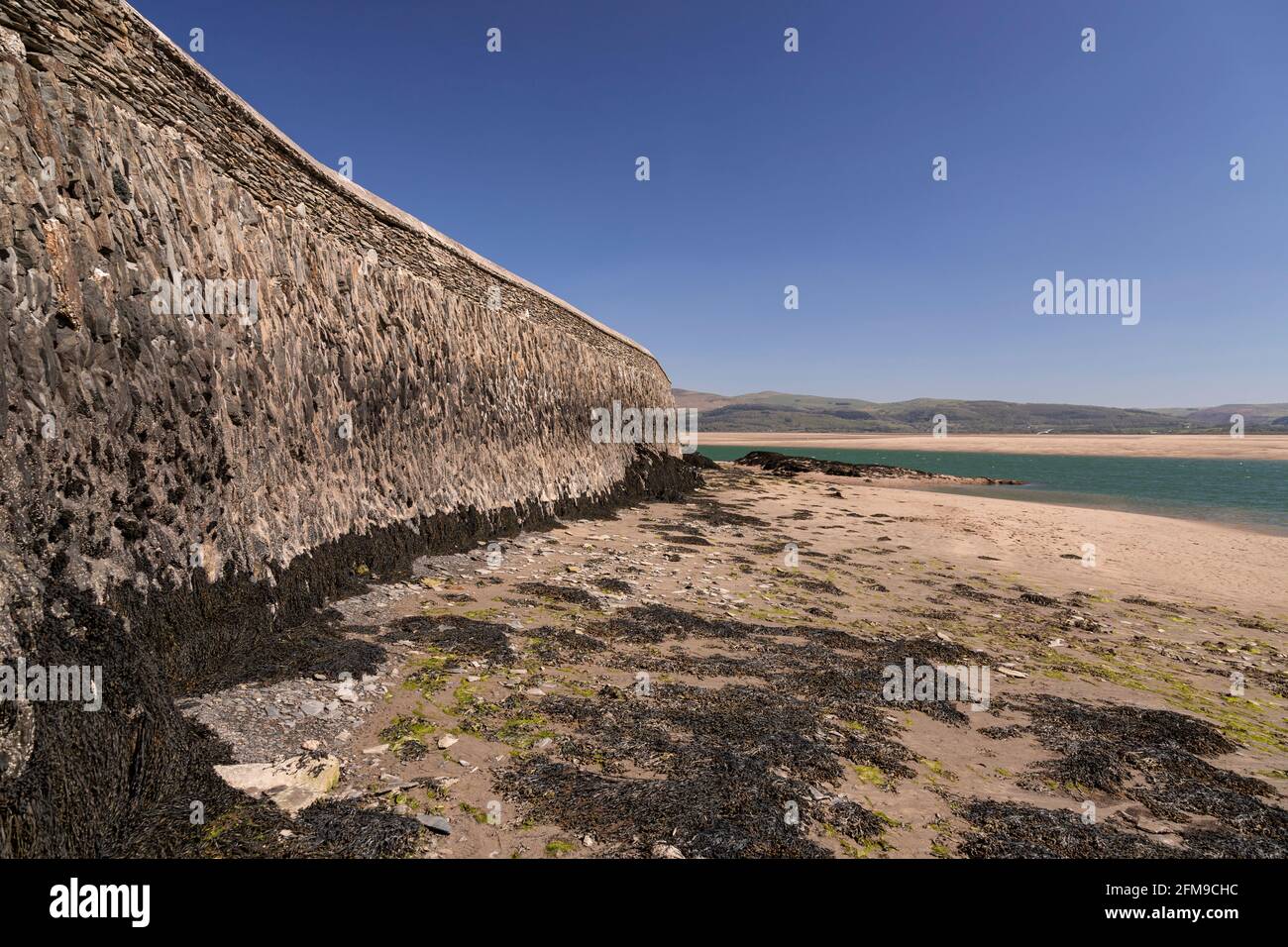 Seawall at Aberdyfi on the welsh coast Stock Photo