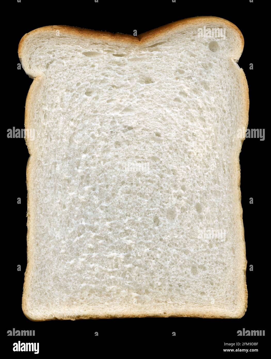 A flat on shot of a slice of sliced white bread with crust Stock Photo