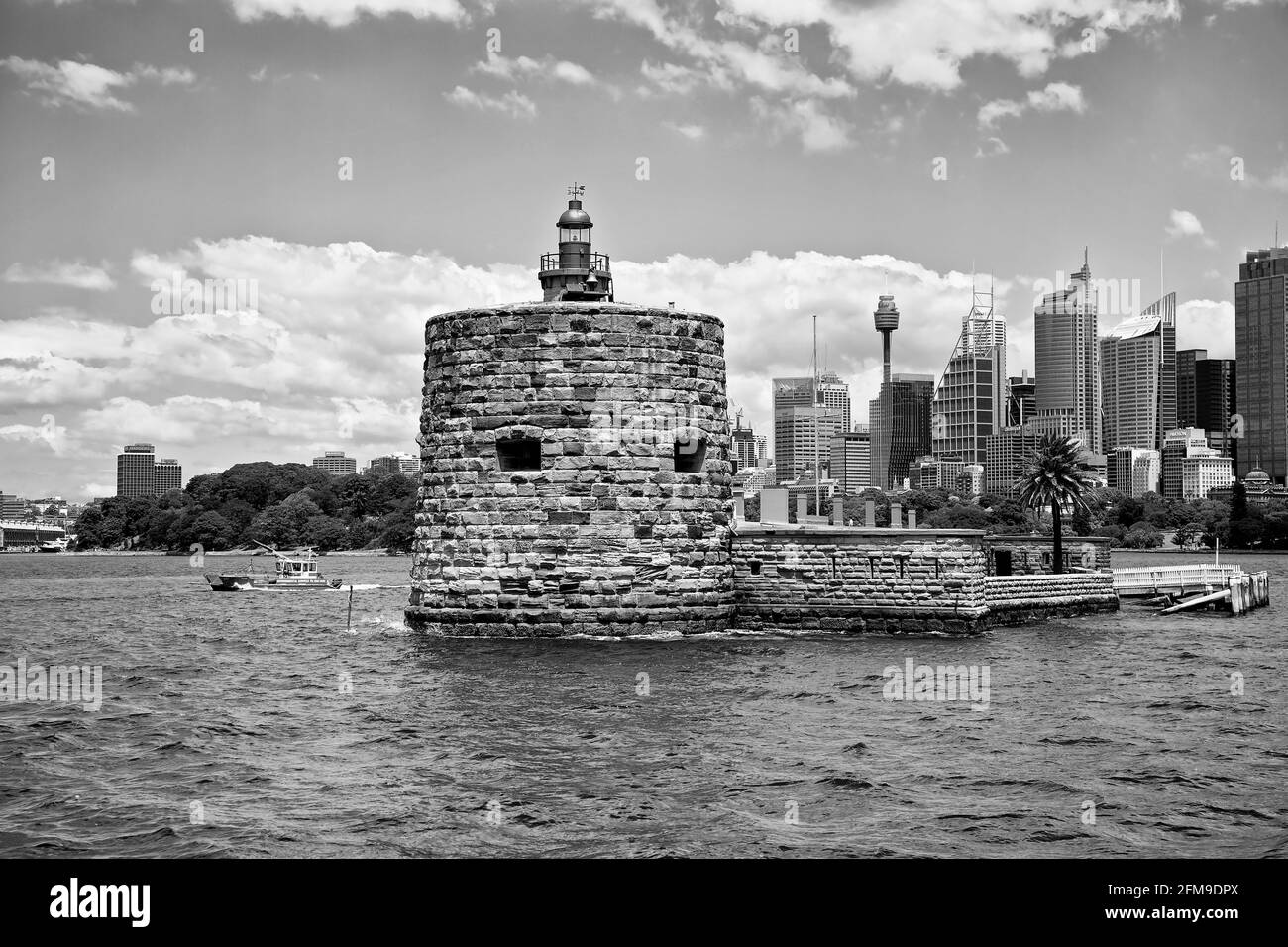 Fort Denison (black and white), Sydney Harbour Stock Photo