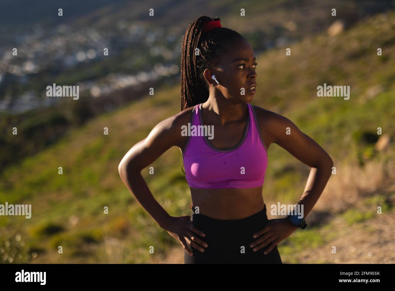 African american woman exercise nature hi-res stock photography and ...