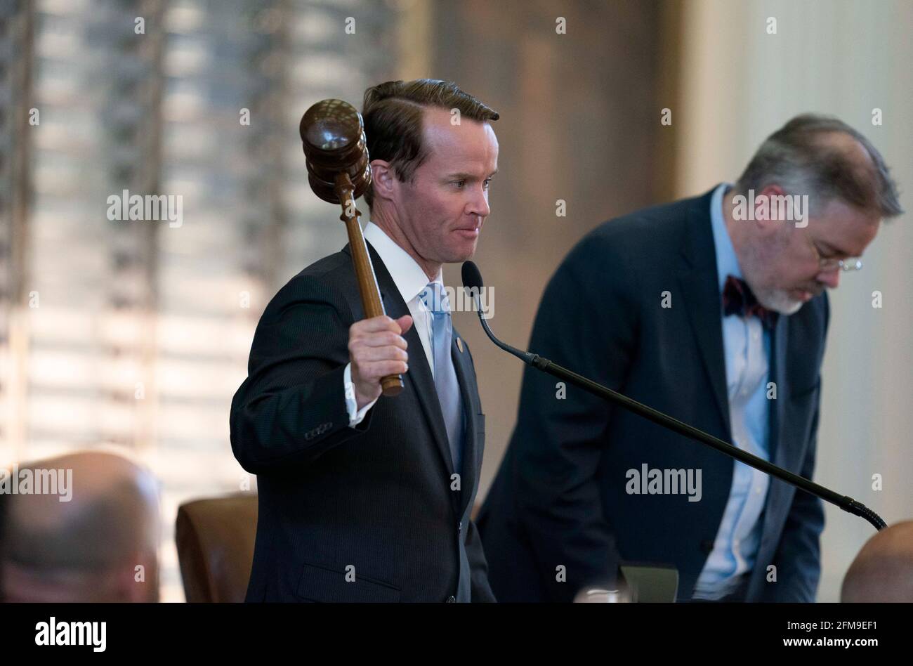 May 6, 2021, Austin, TX, United States: The Texas House debating SB 7 late into the night  a controversial omnibus elections bill that would make changes to the way Texas elections are held. House Speaker DADE PHELAN  keeps order on the floor. (Credit Image: © Bob Daemmrich/ZUMA Wire) Stock Photo
