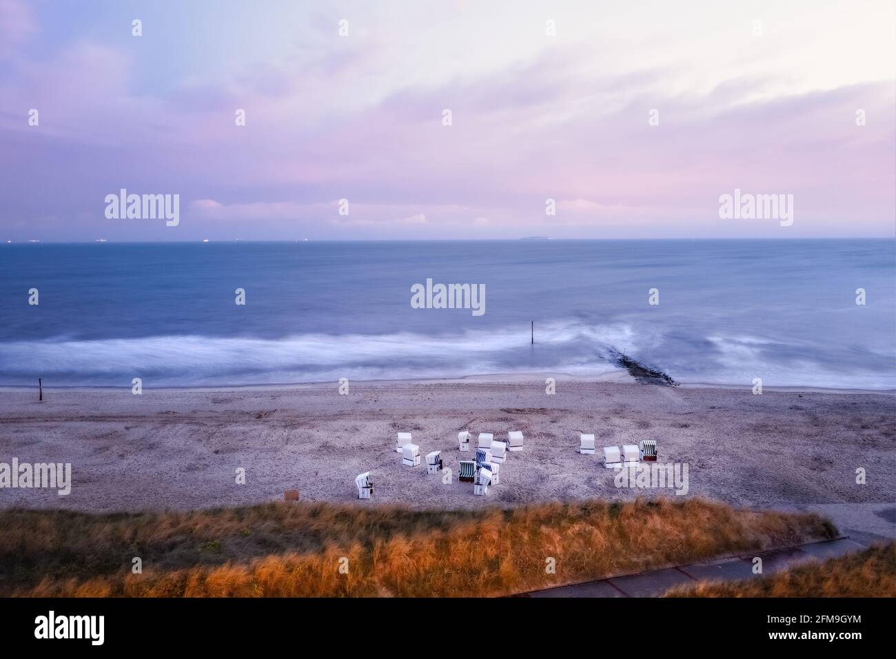 Early morning view of the north beach of Wangerooge from the hotel Stock Photo