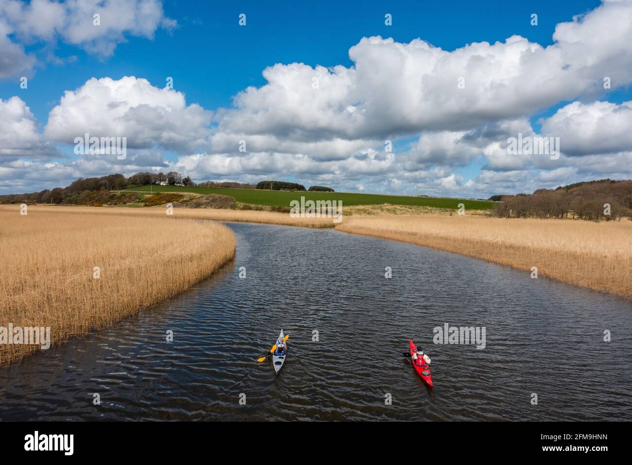 Kayakers on the River Ythan at Logie Buchan, Aberdeenshire, Scotland Stock Photo