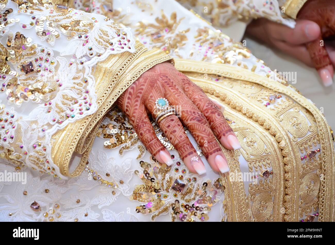 A moroccan wedding couple hands. Stock Photo