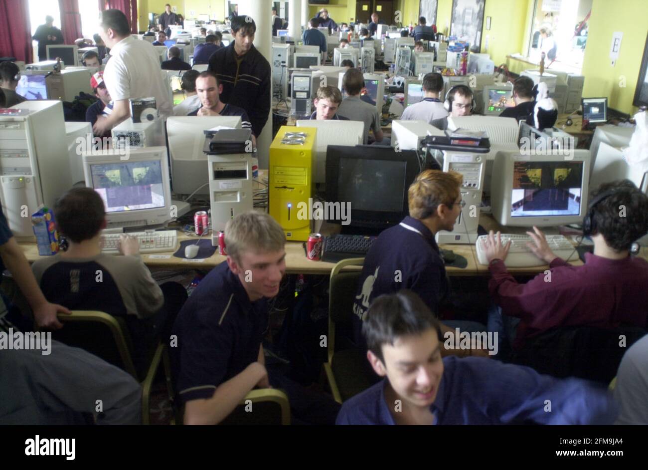 Computer Games Competition Newbury April 2001 Competitors taking part in the Computer Games Competition at Newbury Racecourse Stock Photo