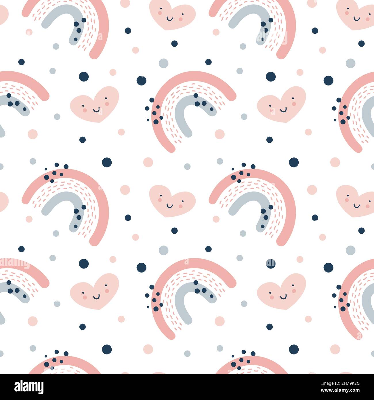 Cute seamless vector pattern with hand drawn scandinavian rainbows and ...
