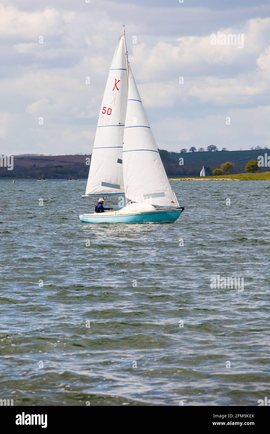 Sailing dinghy on Rutland Water, Oakham, Rutland, England. Anglian Water reservoir, constructed