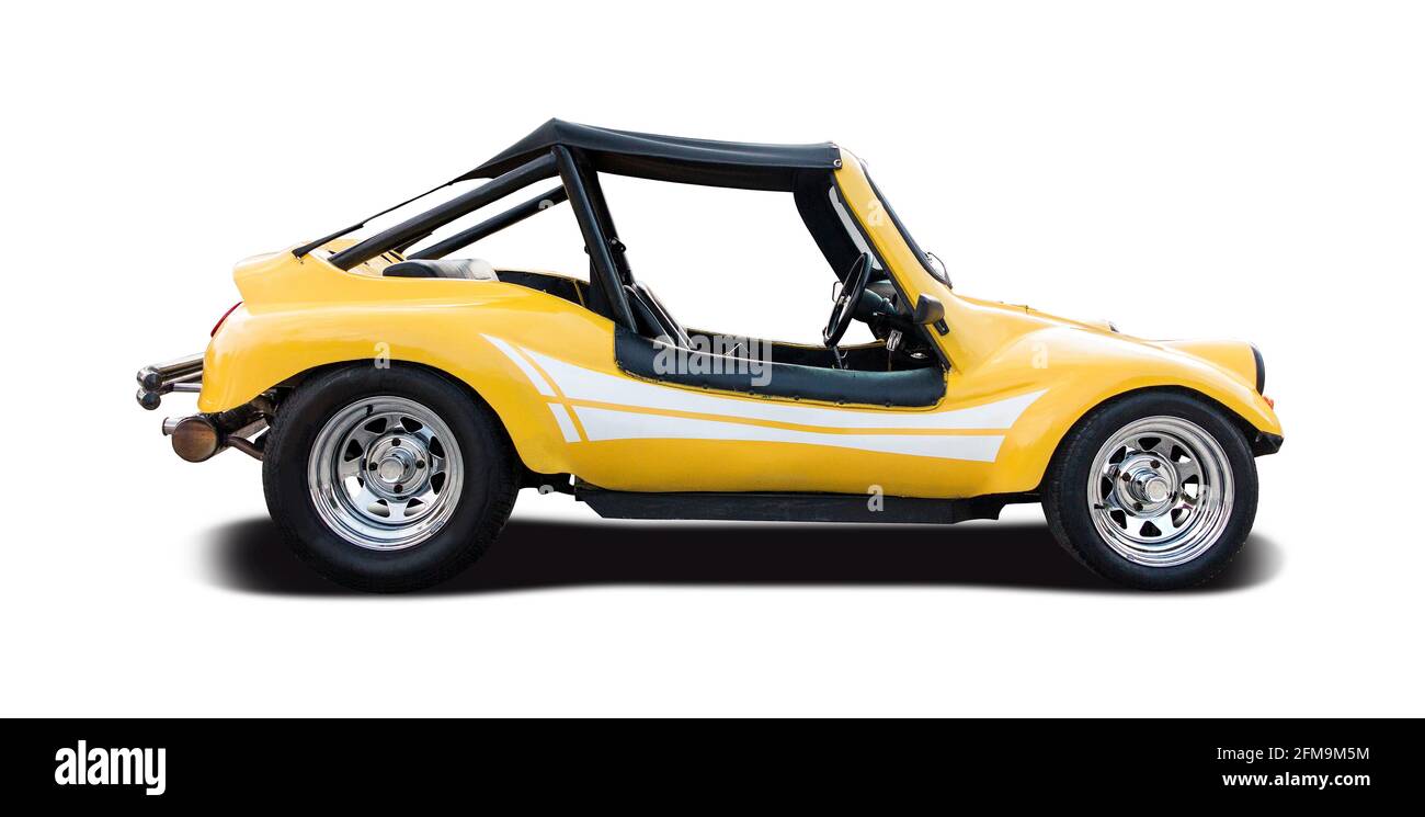Yellow Dune buggy side view isolated on white Stock Photo