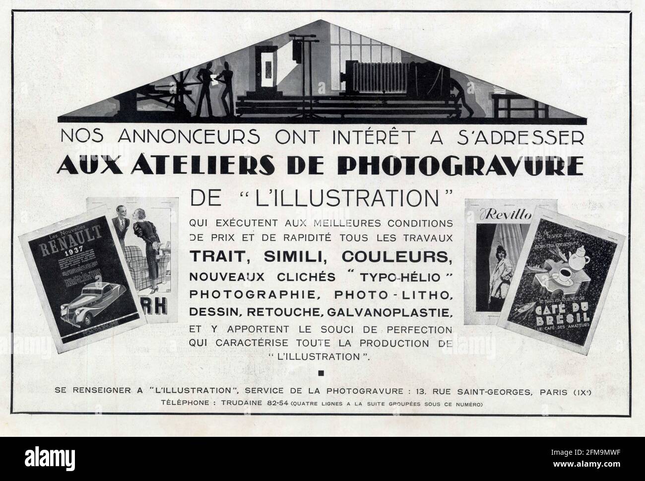Publicité ancienne. Ateliers de photogravure. Stock Photo