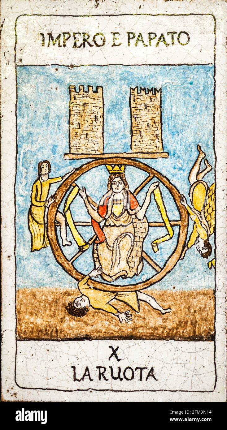 The wheel, Medieval tarot cards Stock Photo