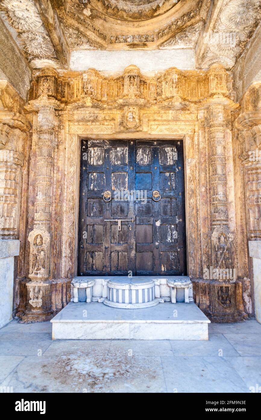 Gate of a temple at Girnar Hill, Gujarat state, India Stock Photo
