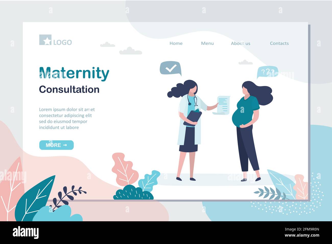 Maternity Consultation landing page template. Pregnant woman at the ...