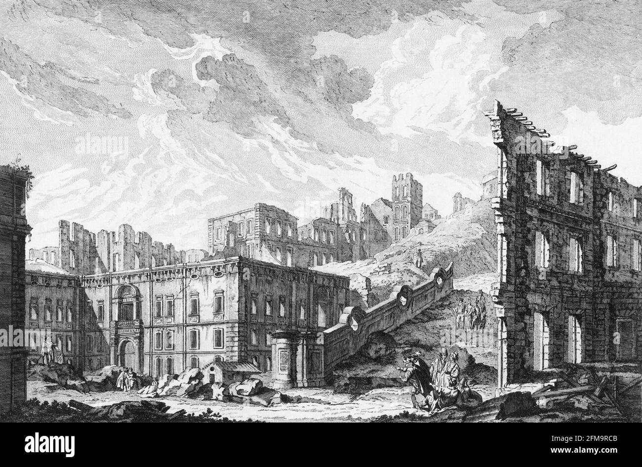 The Lisbon Earthquake 1755.  Ruins of the Patriarchal Church Square by Jacques-Philippe Le Bas, 1757 Stock Photo