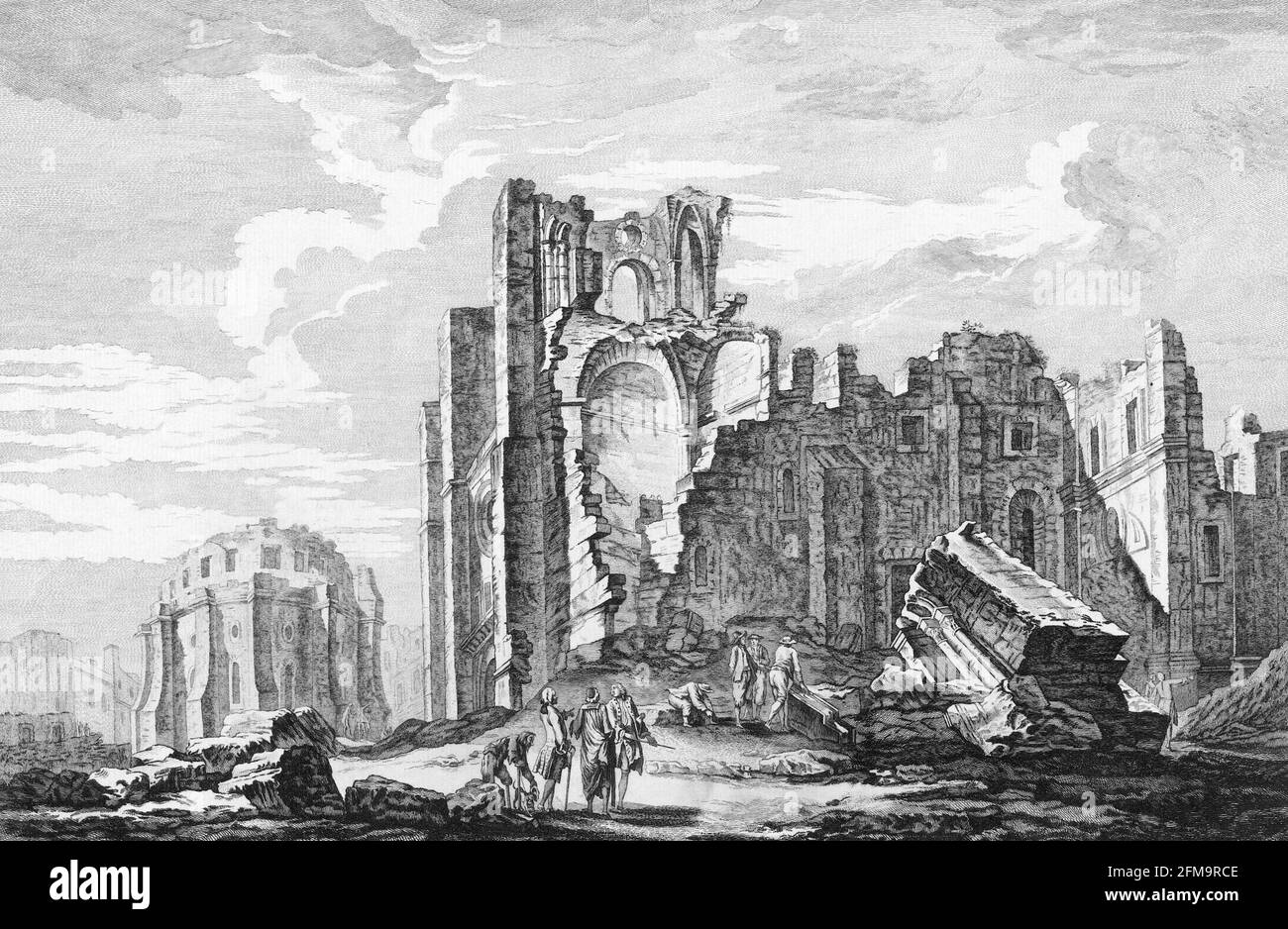 The Lisbon Earthquake 1755.  Ruins of the Cathedral by Jacques-Philippe Le Bas, 1757 Stock Photo