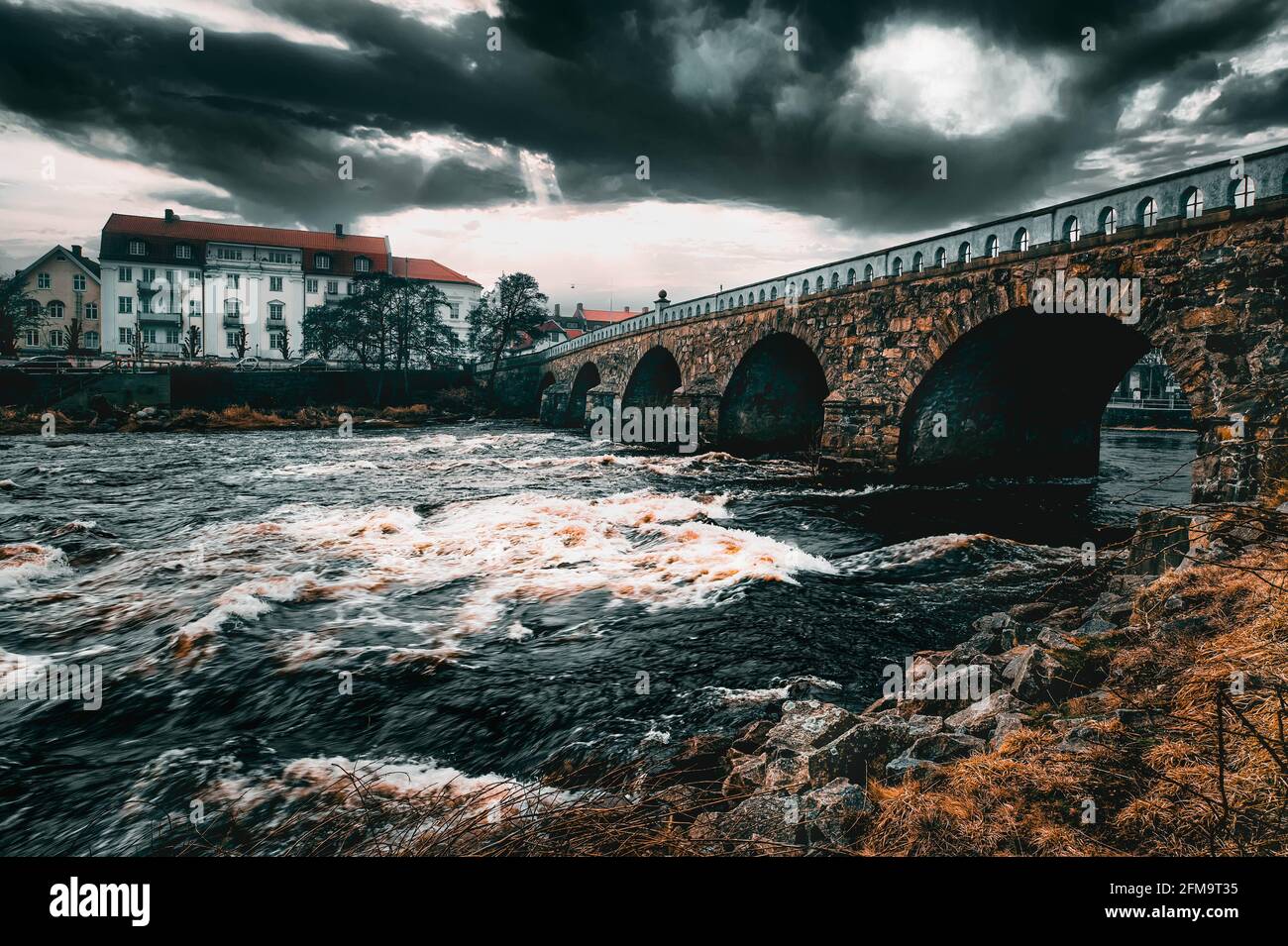 a moody shoot in falkenberg over a old bridge in the center of the city. Stock Photo