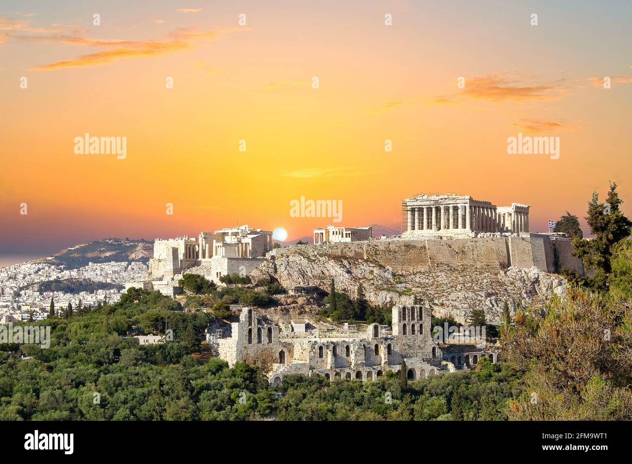 The Acropolis and the temple of the Parthenon. Athens, Greece Stock ...