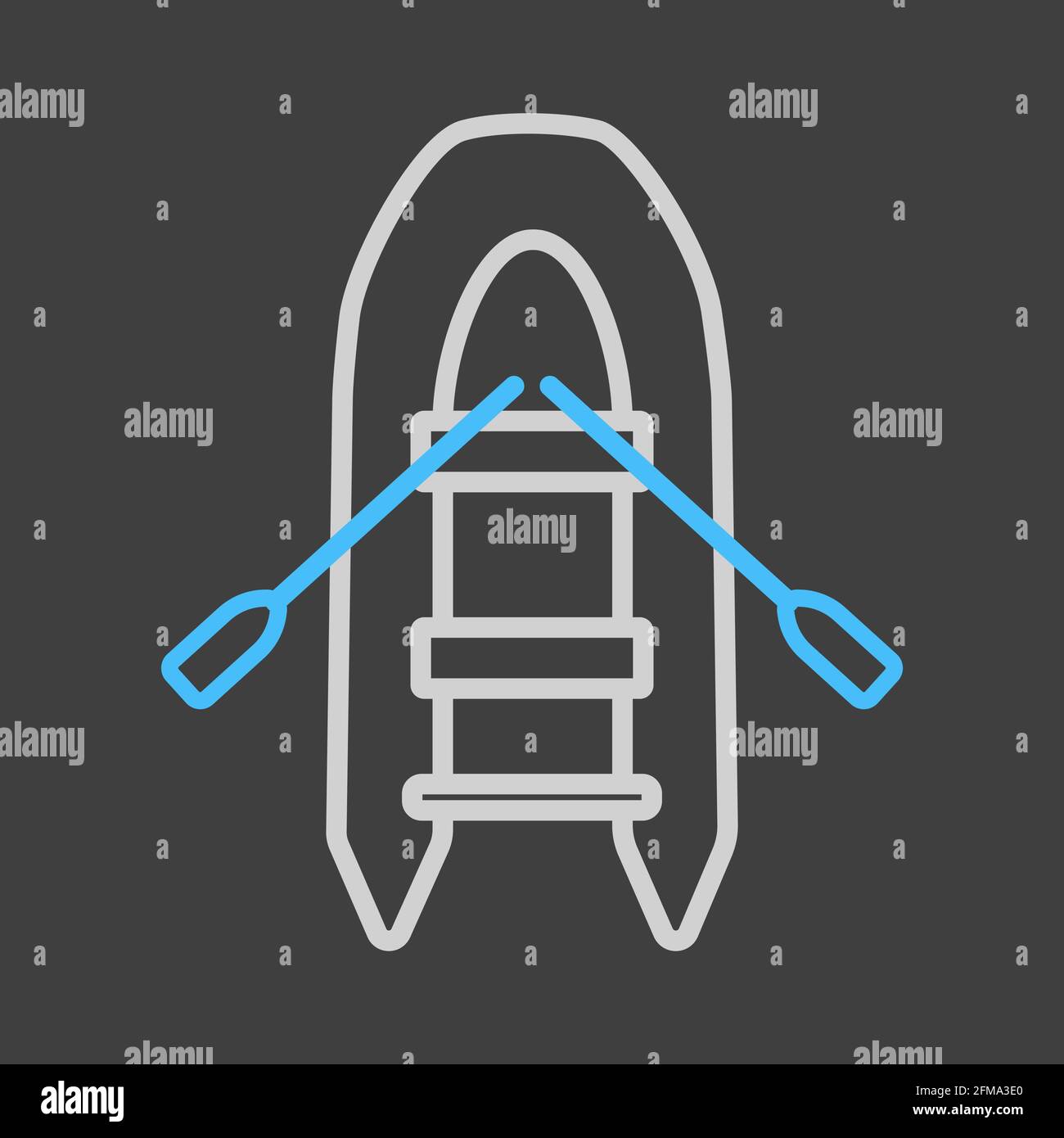 Inflatable rubber boat flat vector icon on dark background. Graph ...