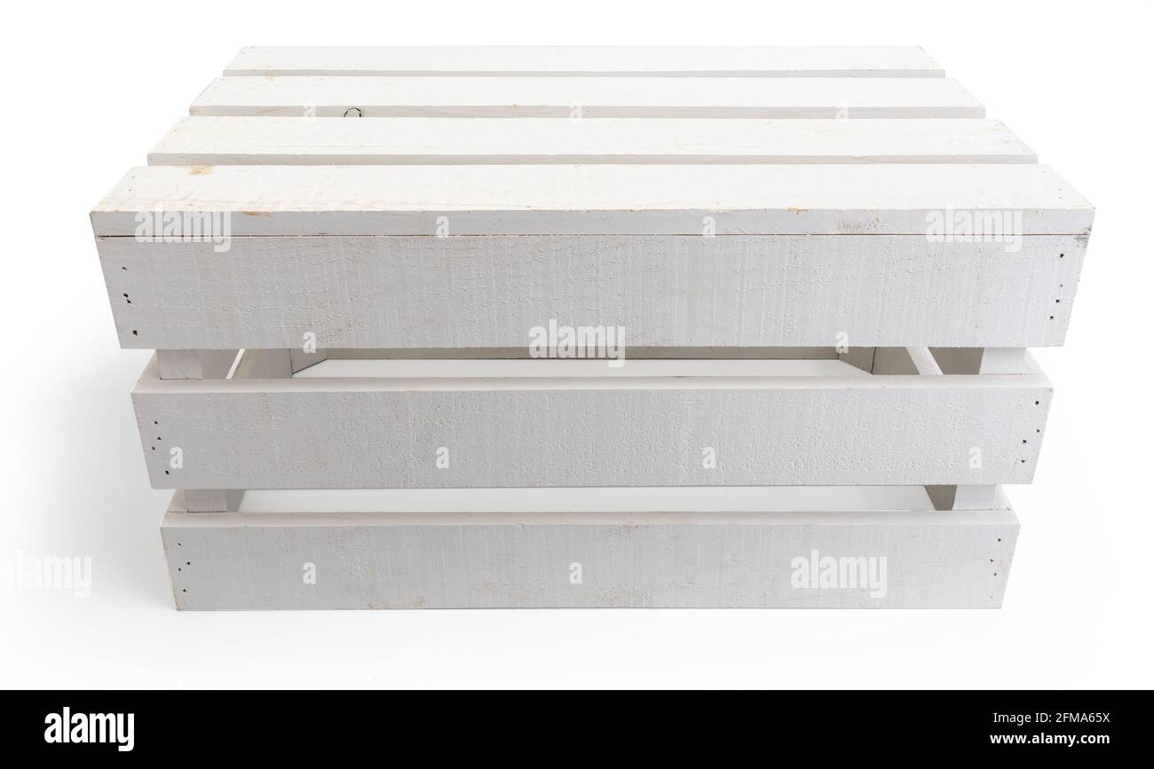 Empty fruit (apples) wooden box in white color. Isolated on white