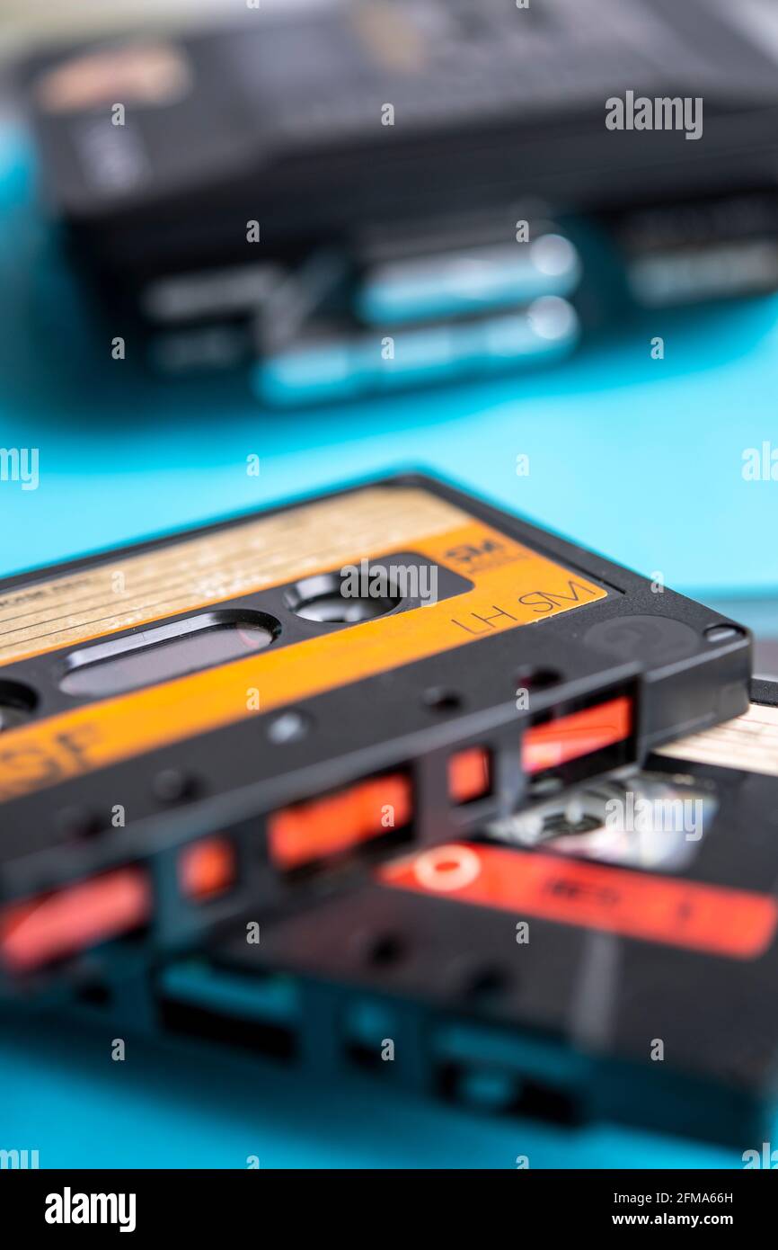 Still life of audio cassettes and a 1980s Walkman Stock Photo - Alamy